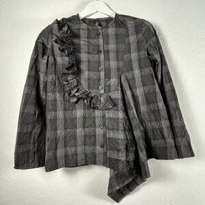 Amma By Kedem Sasson Women's Lagenlook Asymmetric Ruffle Top Plaid Black Size 0